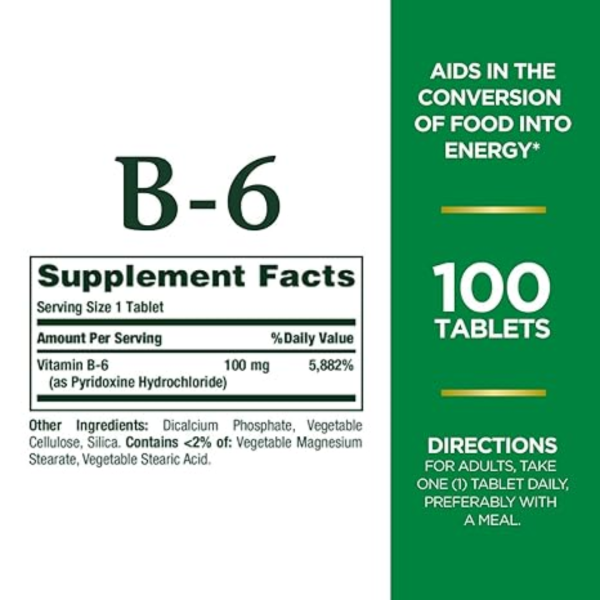 Nature's Bounty Vitamin B6 100mg - 100 Tablets
