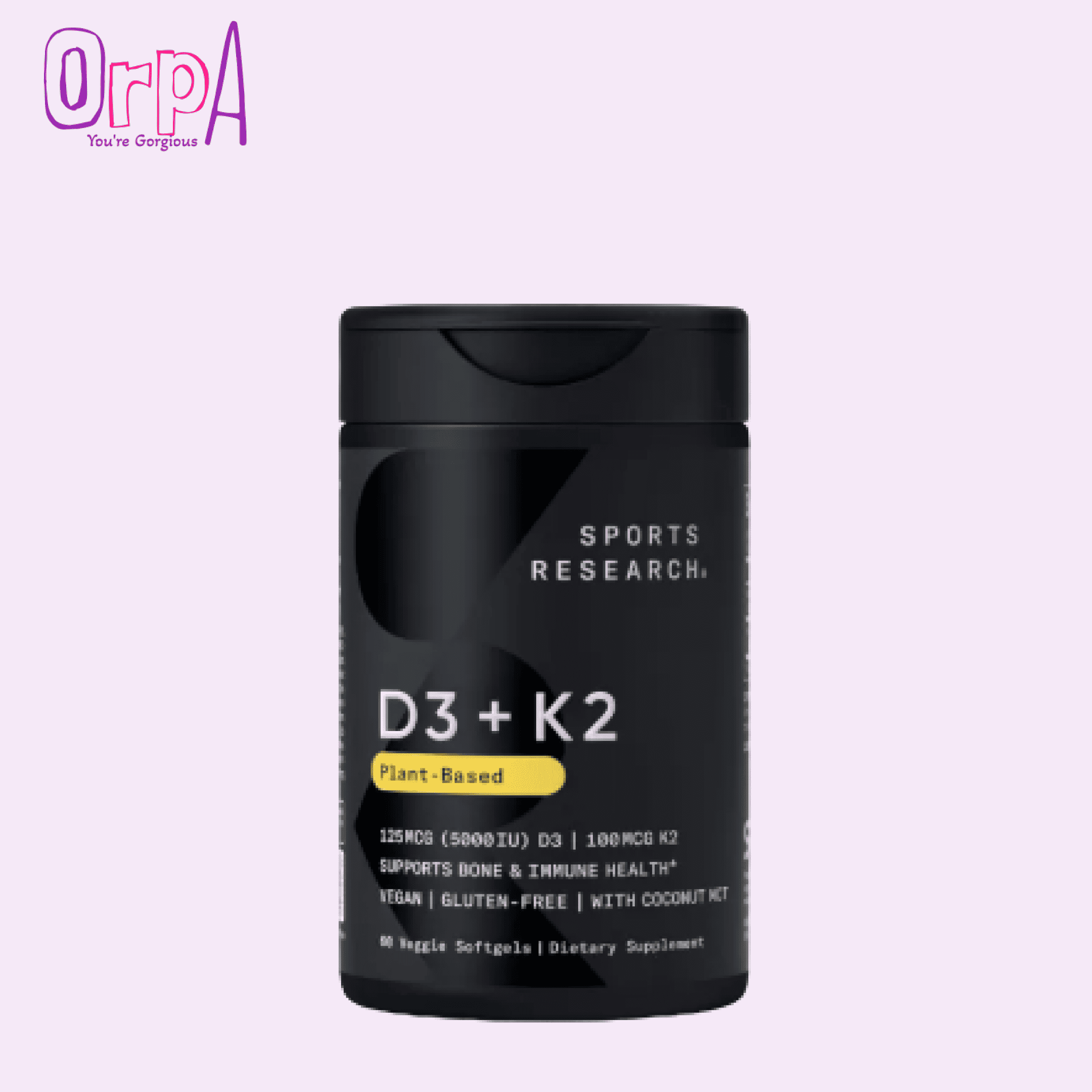 Sports Research® Vitamin D3 + K2 w Coconut Oil - Vegan Vitamin D 5000iu & Mk7 Vitamin K 100mcg for Bone & Immune Support - 60 Softgels