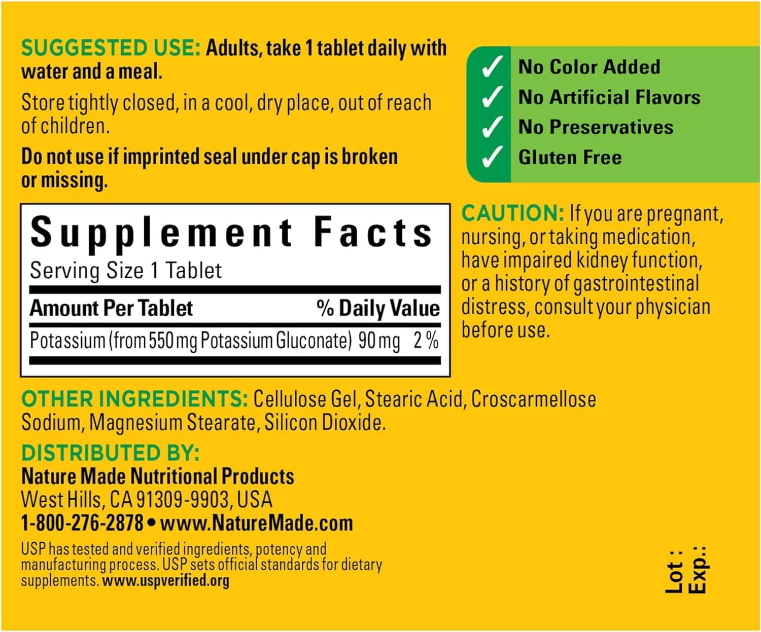 Nature Made Potassium Gluconate 550 mg Dietary Supplement for Heart Health Support 100 Tablets - Image 3