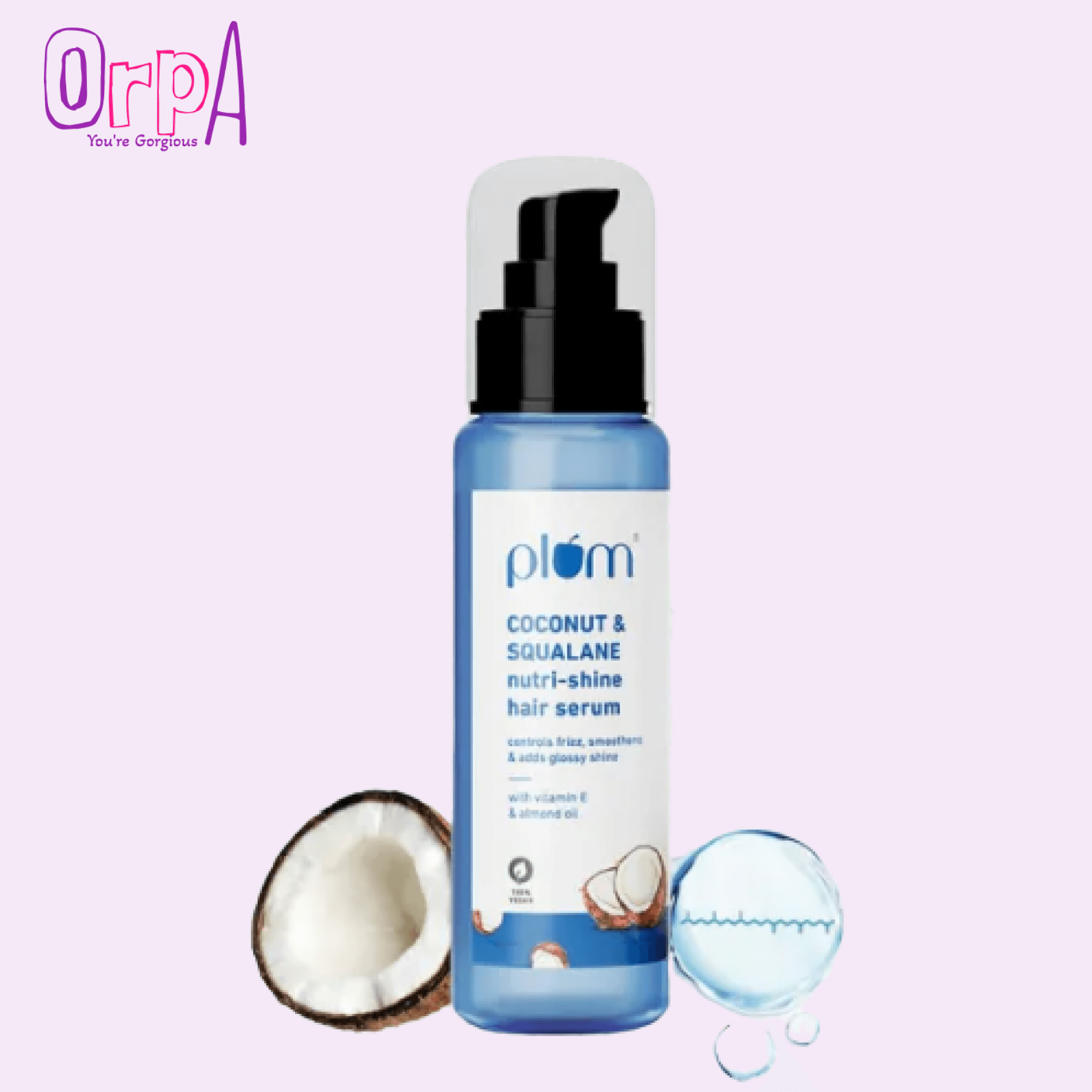 Plum Coconut & Squalane Nutri-Shine Hair Serum Frizz Control & Instant Shine Enriched with Vitamin E & Almond Oil Coconut-Vanilla Fragrance 75ml