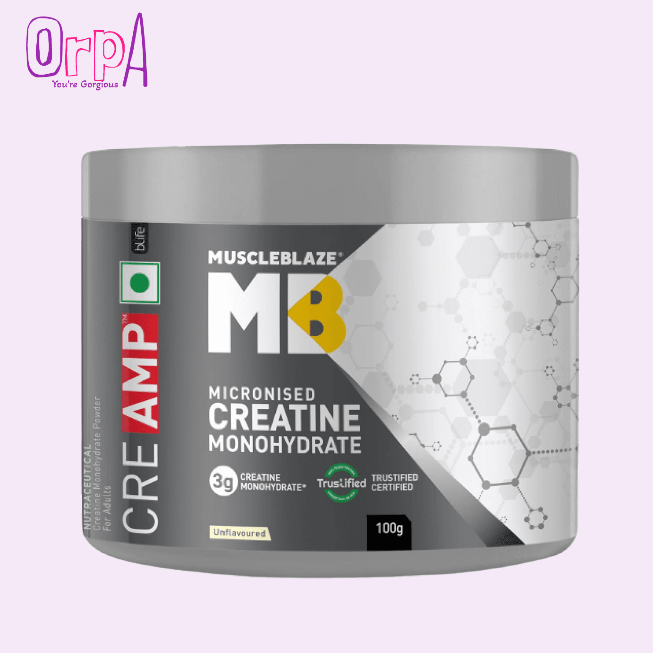MuscleBlaze Creatine Monohydrate CreAMP™ (Unflavoured, 32 Servings, 100g (3.5 oz) / 0.22lbs)