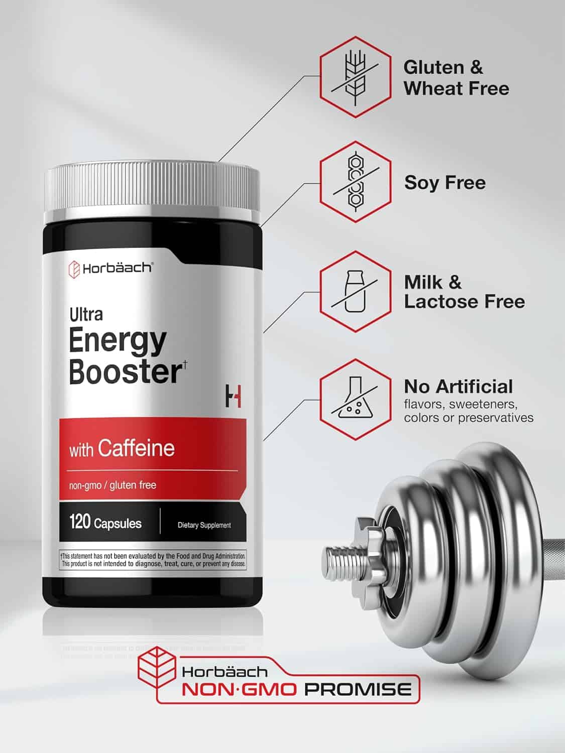 Horbaach Energy Supplement with Caffeine, Ginseng and B12, 120 Capsules - Image 2