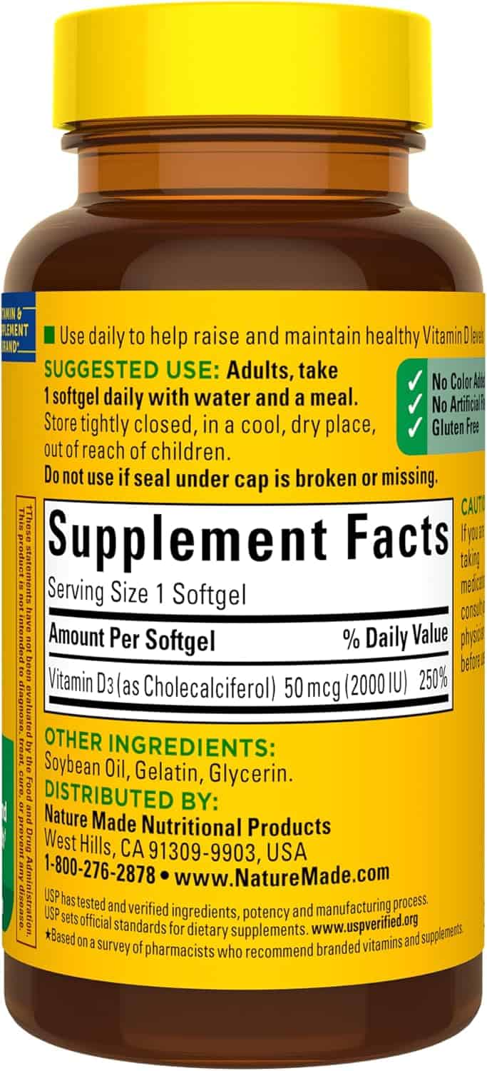 Nature Made D3 2,000 IU (50 mcg) 90 Softgels - Image 3