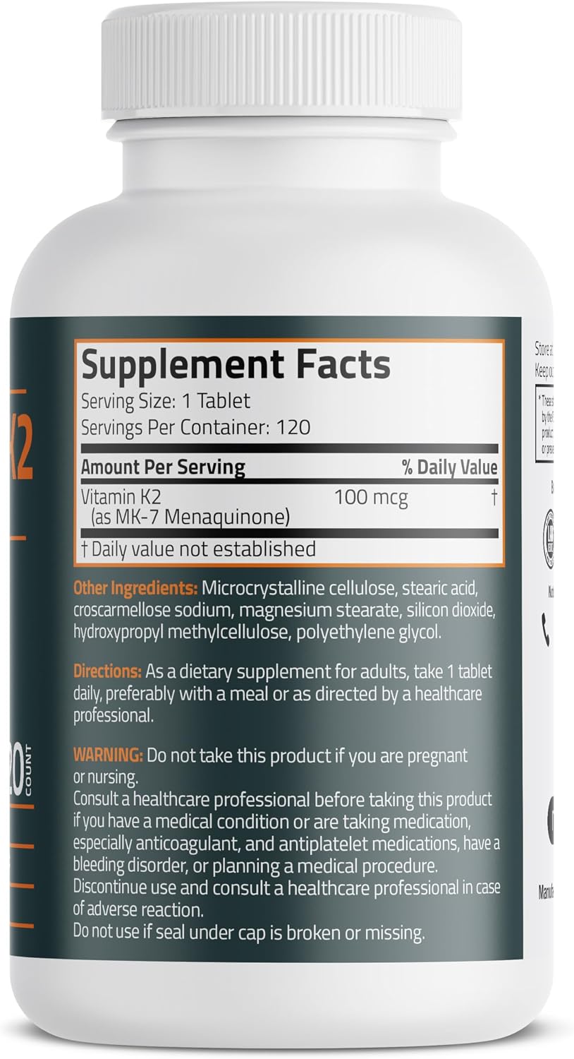 Bronson Vitamin K2 DBronson Vitamin K2 MK-7 100 MCG K2 as MK7 Menaquinone Bone Support 120 Tablets3 (MK7) Supplement 2-in1 D3 & K2 Complex, 360 Capsules