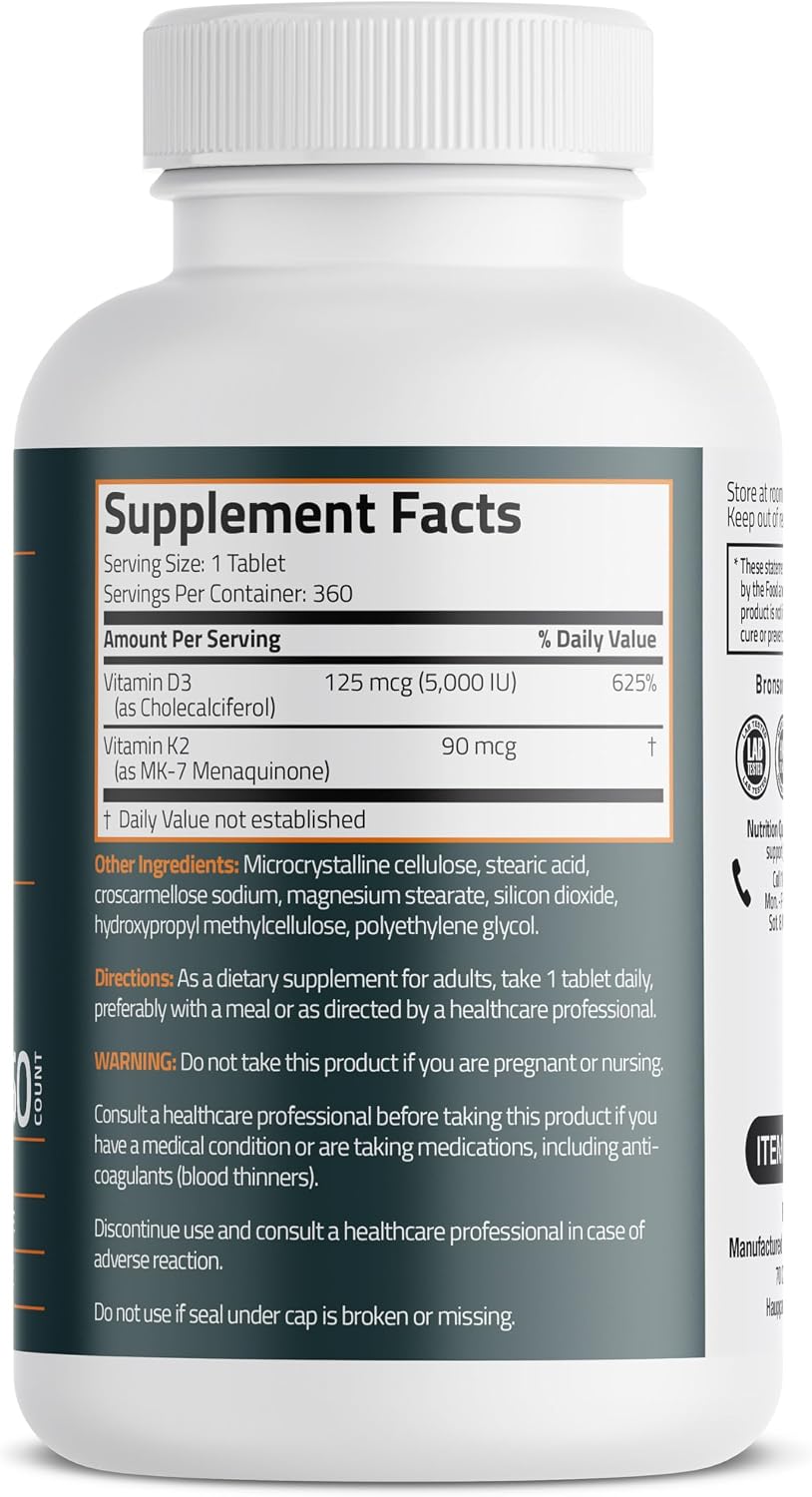 Bronson Basics Vitamin K2+D3 (MK7) Supplement - 360 Tablets - Image 4