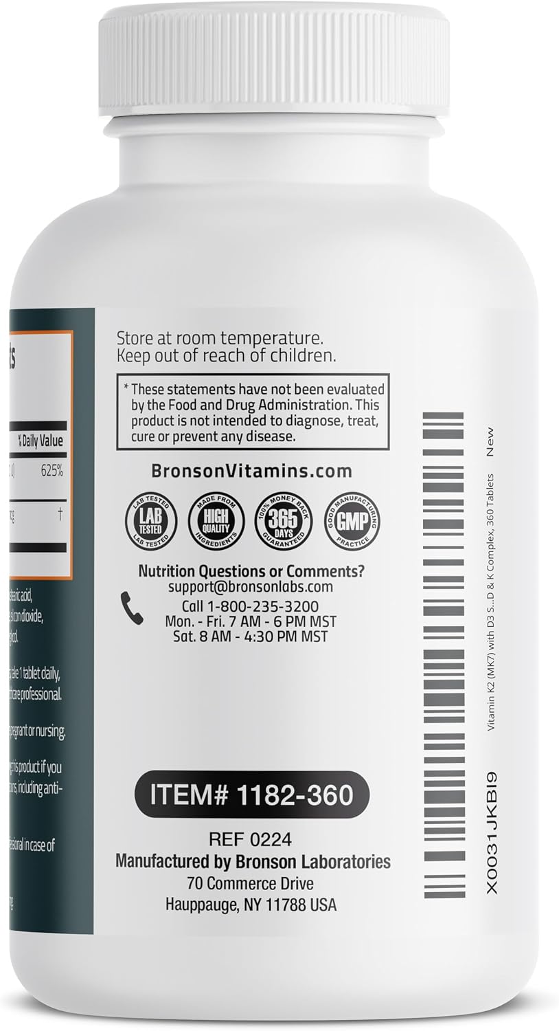 Bronson Basics Vitamin K2+D3 (MK7) Supplement - 360 Tablets - Image 3