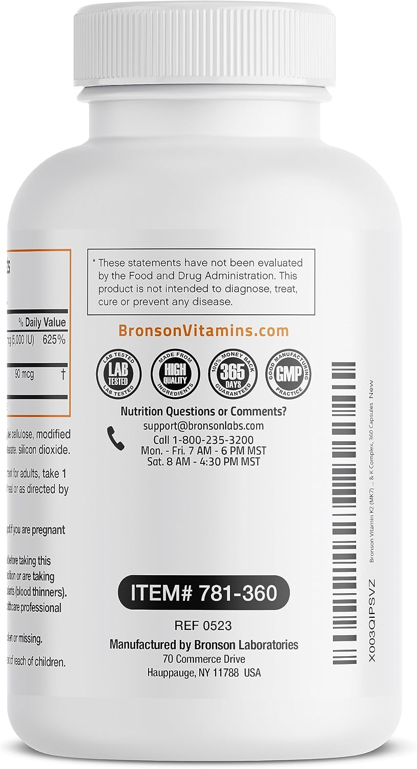 Bronson Vitamin K2 D3 (MK7) Supplement 2-in1 D3 & K2 Complex, 360 Capsules - Image 2