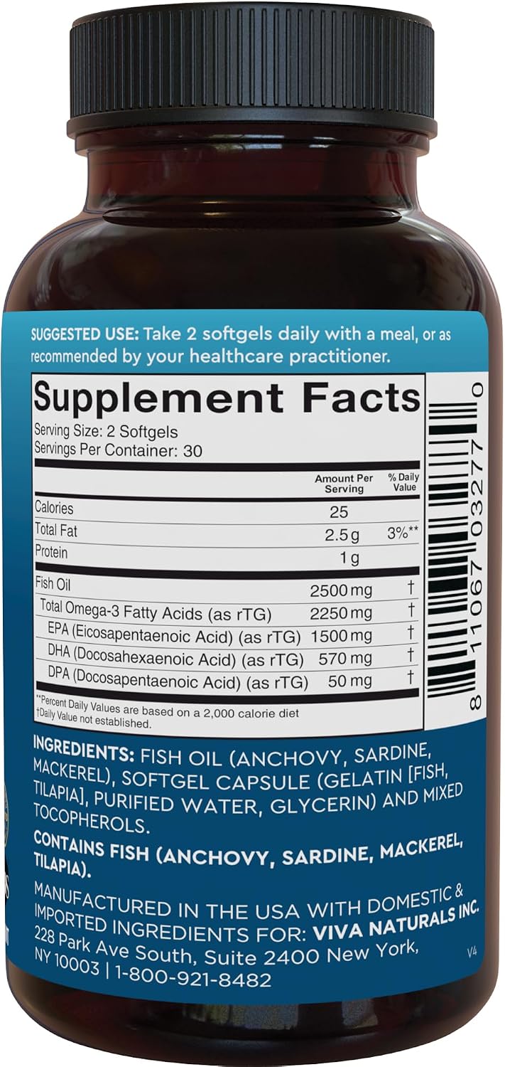Viva Naturals Omega-3 Fish Oil 2500 mg Triple Strength 60 softgels - Image 2