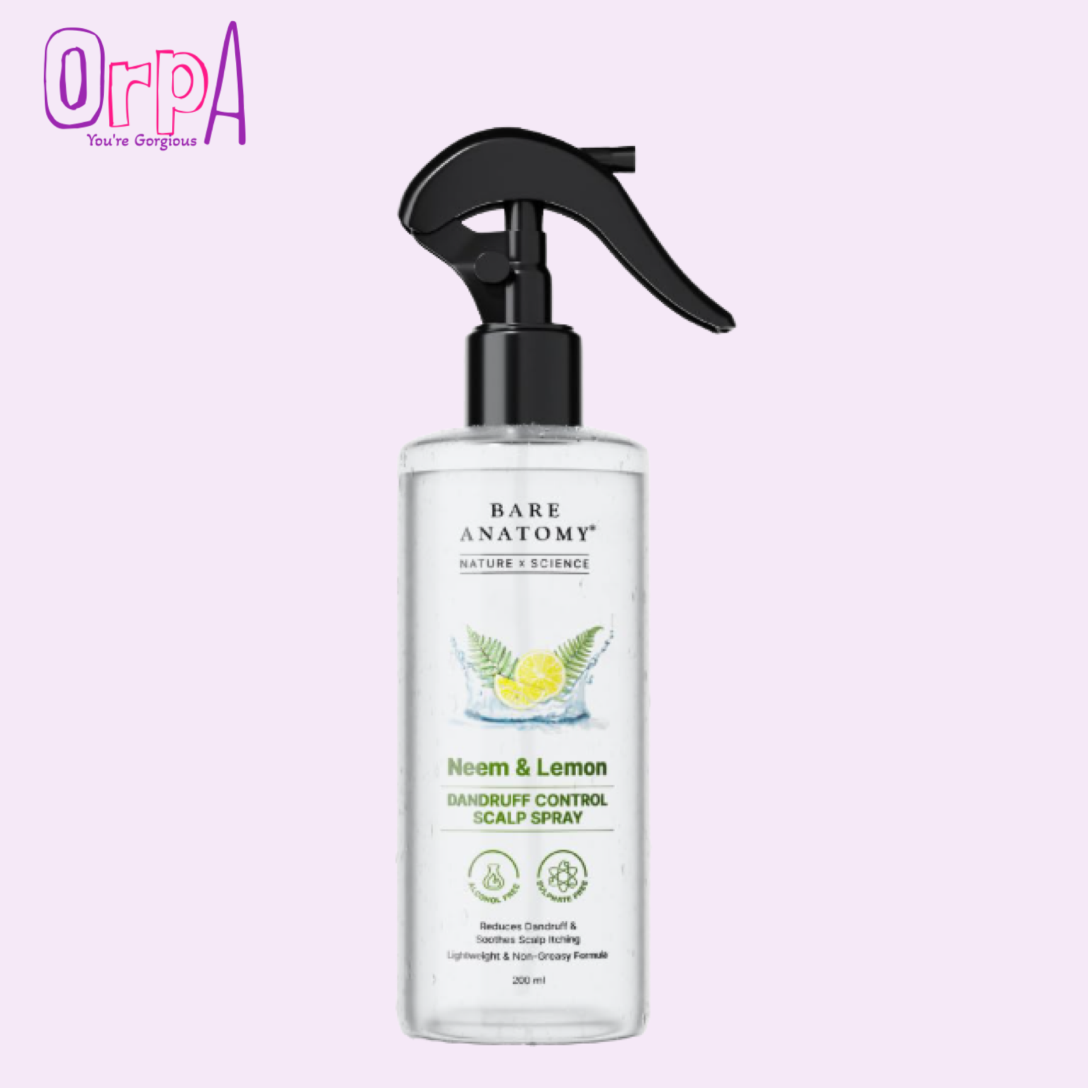 Bare Anatomy Nature x Science Dandruff Control Scalp Spray for Dandruff & Flake Reduction with Neem Leaf, Lemon & Tea Tree Extract Lightweight & Non-Sticky Formula Refreshes & Soothe Scalp 200ml