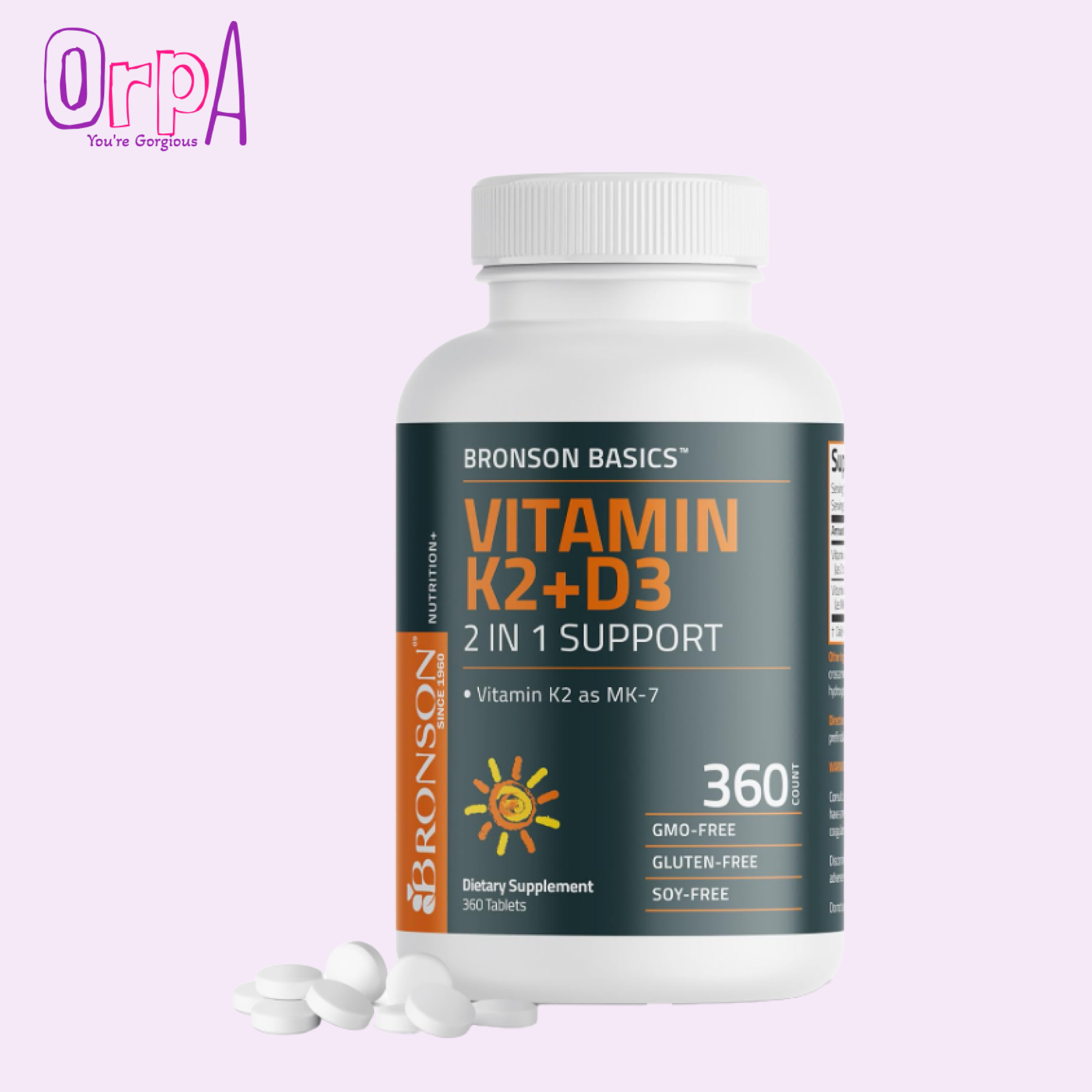 Bronson Basics Vitamin K2+D3 (MK7) Supplement - 360 Tablets