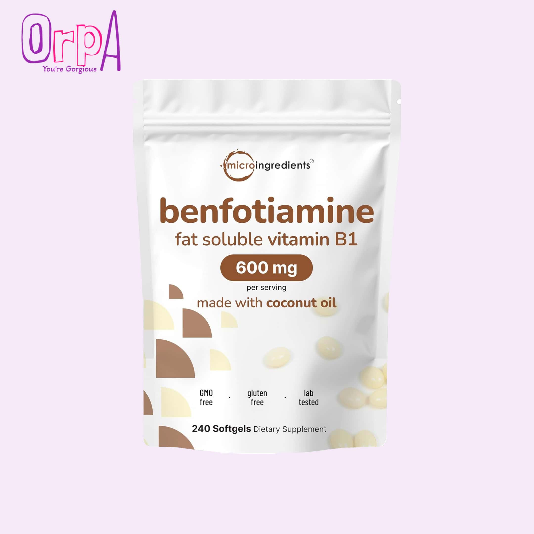 Micro Ingredients Vitamin B1 Benfotiamine 600 mg – 240 Coconut Oil Softgels